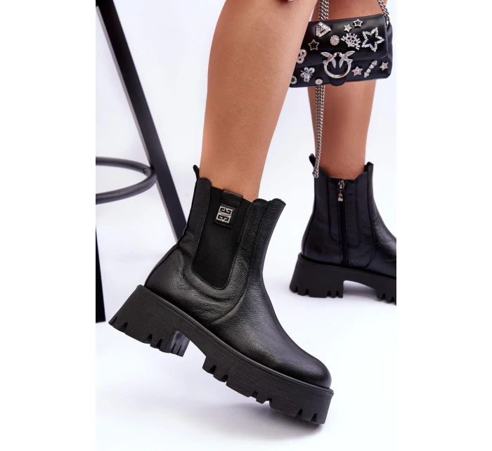 Kožené boty s kotníkovou patou na masivní platformě černé Lisencca