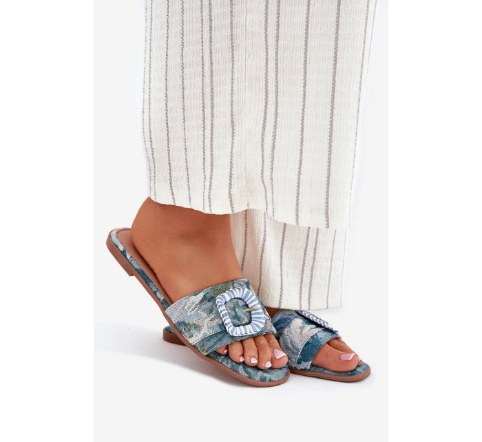 Ploché Dámské Pantofle S Ozdobnou Sponou Modré Clariola Ploché Dámské Pantofle S Ozdobnou Sponou Modré Clariola