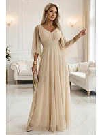 Dlouhé lehké třpytivé šaty 655-4 béžové - Numoco Dlouhé lehké třpytivé šaty 655-4 béžové - Numoco
