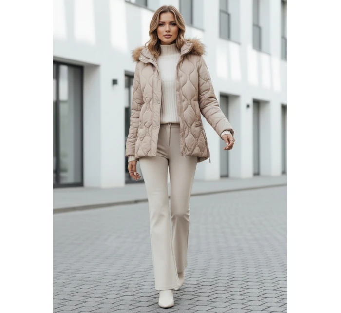Dámská zimní bunda prošívaná s kapucí béžová Dstreet model 21990871 - FashionStreet