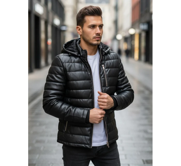 Pánská zimní prošívaná kožená bunda černá FashionStreet TX5116