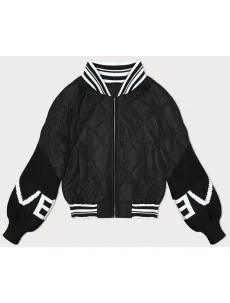 Dámská bunda bomber se svetrovými rukávy černá (2439)