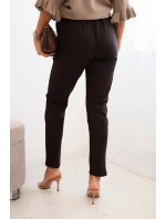 Dámské viskózové kalhoty s páskem a model 21407255 nohavicemi hnědé - K-Fashion