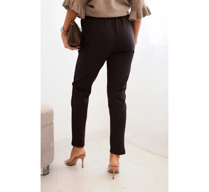 Dámské viskózové kalhoty s páskem a model 21407255 nohavicemi hnědé - K-Fashion