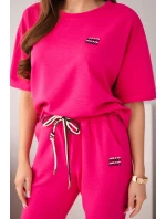 Dámský set viskózový máslo s krátkým rukávem a kalhotami s ohrnutým lemem fuchsie
