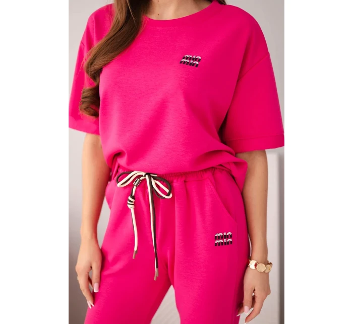 Dámský set viskózový máslo s krátkým rukávem a kalhotami s ohrnutým lemem fuchsie