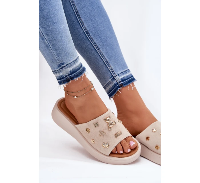 Dámské Semišové Pantofle S  Béžové model 21697728 - VINCEZA