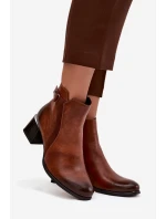 Kožené dámské boty na podpatku s vyhříváním Zazoo 60563 hnědé
