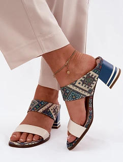 Kožené vzorované dámské sandály na podpatku Maciejka K7522-04 Béžovo-modré