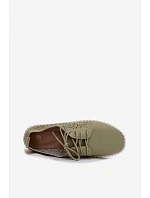 Dámské perforované polobotky Šněrovací Zelené Pearla