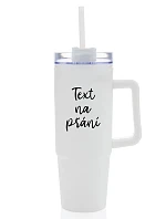 TEXT NA PŘÁNÍ - bílý cestovní termohrnek s průhledným víčkem 900 ml