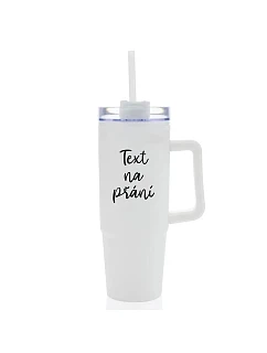 TEXT NA PŘÁNÍ - bílý cestovní termohrnek s průhledným víčkem 900 ml