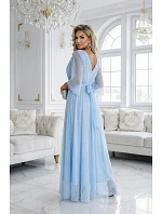 Dlouhé třpytivé šaty plus size 654-3 modré - Numoco