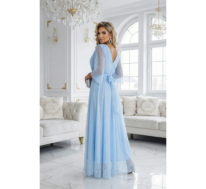 Dlouhé třpytivé šaty plus size 654-3 modré - Numoco
