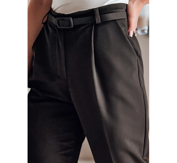 Ležérní dámské plisované kalhoty s páskem PLISSO černé FashionStreet UY2518