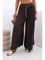 Dámské kalhoty z viskózy se širokými nohavicemi hnědý
