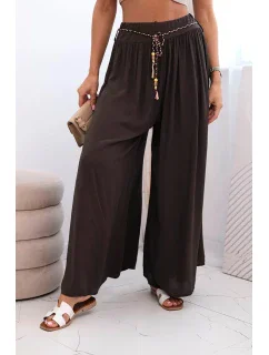 Dámské kalhoty z viskózy se širokými nohavicemi hnědý