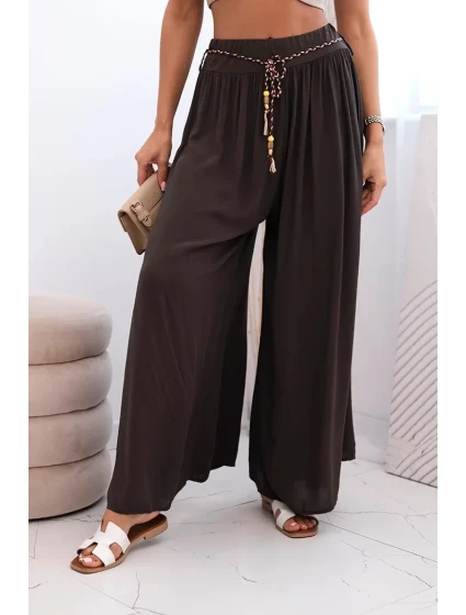 Dámské kalhoty z viskózy se širokými nohavicemi hnědý