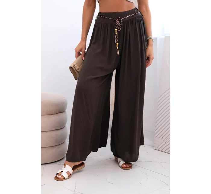 Dámské kalhoty z viskózy se širokými nohavicemi hnědý