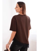 Dámská asymetrická bavlněná blůza s krajkou dole hnědá Dámská asymetrická bavlněná blůza s krajkou dole hnědá