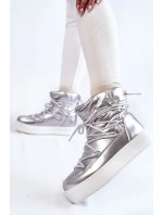 Dámské módní šněrovací boty do sněhu stříbrne Carrios