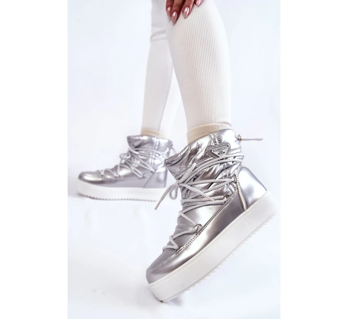 Dámské módní šněrovací boty do sněhu stříbrne Carrios