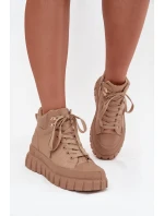 Dámské zateplené kozačky trapery na platformě Camel model 21747749 - Boto Dámské zateplené kozačky trapery na platformě Camel model 21747749 - Boto