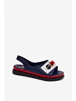 Kožené dámské sandály s ozdobou D&A model 22101325 tmavě modré - S.Barski Kožené dámské sandály s ozdobou D&A model 22101325 tmavě modré - S.Barski