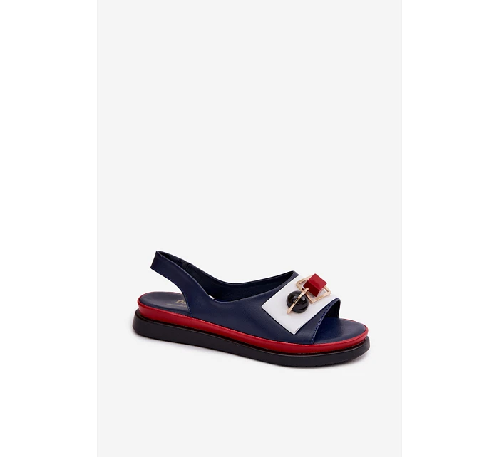 Kožené dámské sandály s ozdobou D&A model 22101325 tmavě modré - S.Barski Kožené dámské sandály s ozdobou D&A model 22101325 tmavě modré - S.Barski