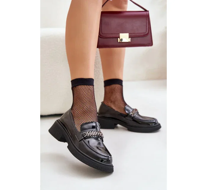 Dámské Lakované Mokasíny Loafersy S Ozdobou D&A Černé Dámské Lakované Mokasíny Loafersy S Ozdobou D&A Černé