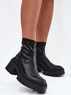 Dámské kotníkové boty na masivním podpatku s platformou Elvianne – černé, eko kůže