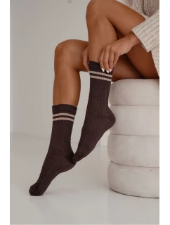 Dámské ponožky s pruhy – čokoládové