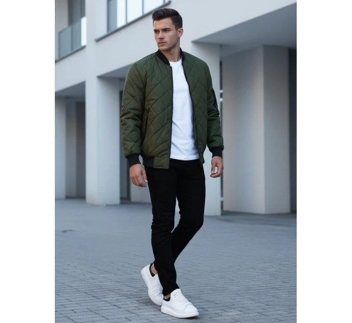 Pánská prošívaná bunda bomber zelená TX2216 Pánská prošívaná bunda bomber zelená TX2216