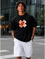 Pánské bavlněné tričko oversize s potiskem černé FashionStreet NX1009R
