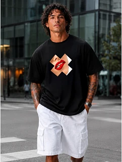 Pánské bavlněné tričko oversize s potiskem černé FashionStreet NX1009R