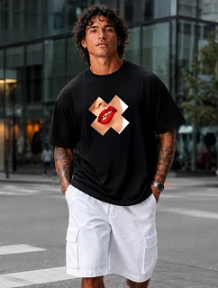 Pánské bavlněné tričko oversize s potiskem černé FashionStreet NX1009R