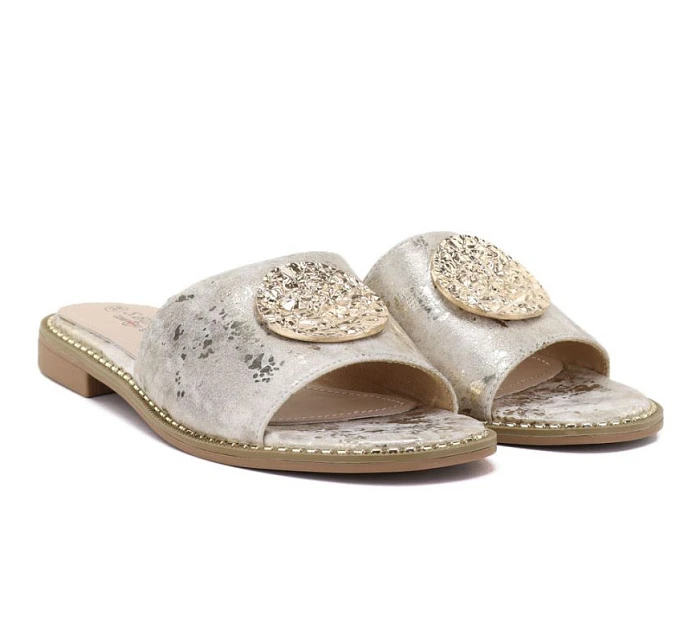 Dámské zlaté kožené žabky S.Barski KV61-6034