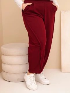 Dámské bavlněné kalhoty Plus Size volného střihu s vysokým pasem bordové