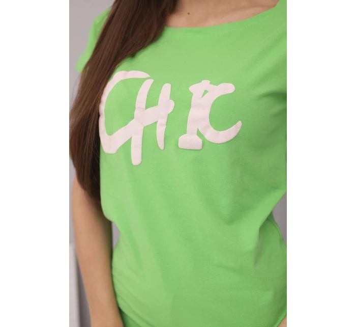 Dámská bavlněná halenka s potiskem CHIC zelená Dámská bavlněná halenka s potiskem CHIC zelená