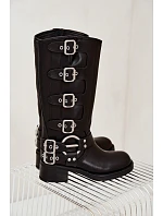 Dámské kožené kozačky na nízkém podpatku s přezkami Big Star model 22349500 Černé - Big Star Shoes Dámské kožené kozačky na nízkém podpatku s přezkami Big Star model 22349500 Černé - Big Star Shoes