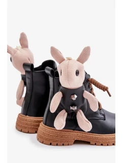 Kožené Zateplené Dětské Kotníkové Boty Na Zip S Medvídkem Vinceza Černé