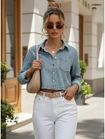 Krátká dámská džínová košile s dlouhým rukávem FashionStreet TY5692 Krátká dámská džínová košile s dlouhým rukávem FashionStreet TY5692
