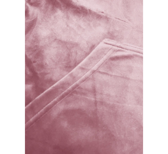 Světle růžová dámská velurová souprava s rozepínací mikinou (8C1176-38)