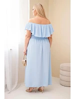 Dámské šaty Plus Size s volánem a elastickým pasem modré