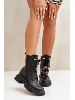 Ekokožené Boty Worker Dámské S Připínáky Černé Rianael Ekokožené Boty Worker Dámské S Připínáky Černé Rianael