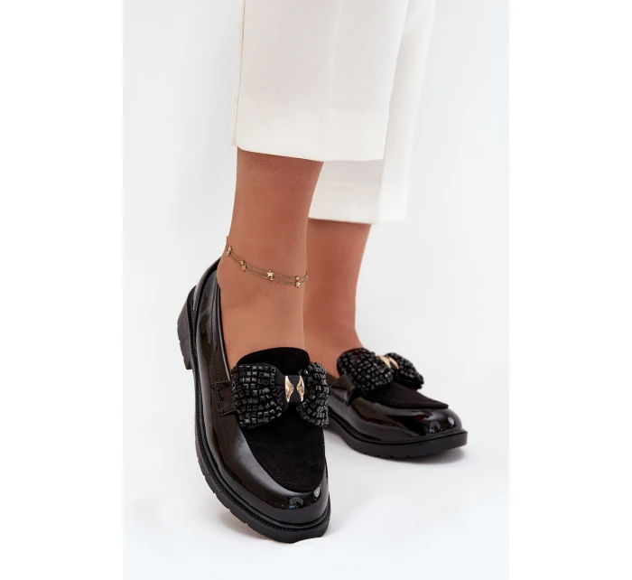 Lakované Dámské Mokasíny S Mašlí S.Barski HY51-319 Černé
