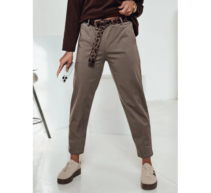 Dámské kalhoty LEOCINCIN v jedné velikosti s páskem khaki FashionStreet UY2262