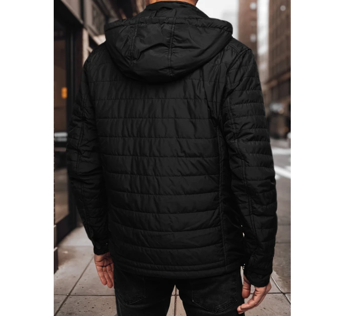 Pánská přechodná prošívaná bunda s kapucí černá FashionStreet TX4998