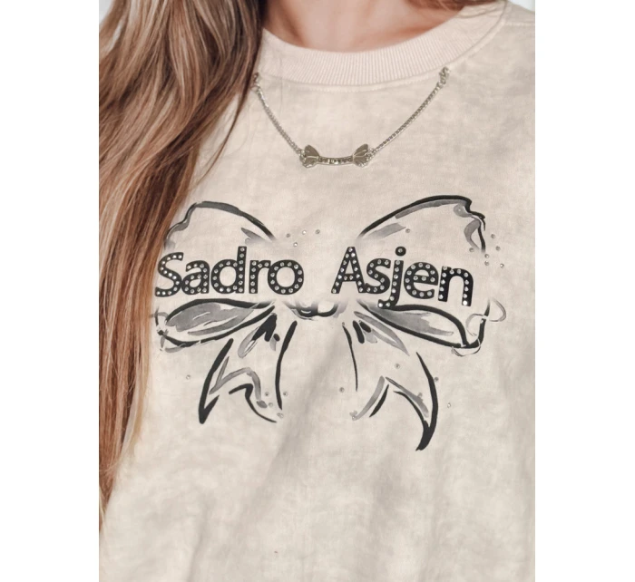 Dámská krátká oversize mikina s kravatovým motivem DENVIS světle šedá FashionStreet BY1424