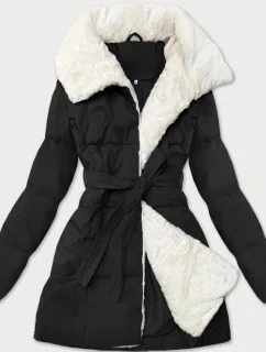 Černá dámská bunda obšitá kožešinou se stojáčkem J Style (16M9165-392)